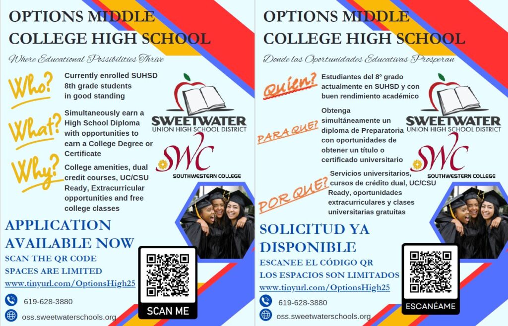 Options Middle College High School Application Available