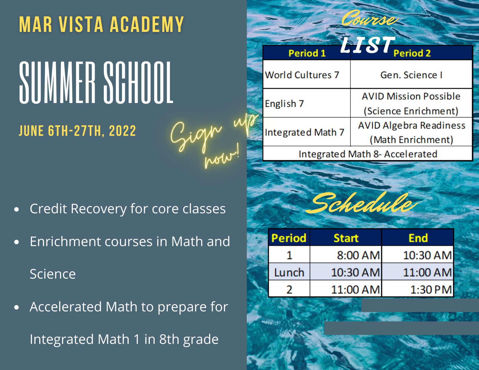 Mar Vista Academy Summer school Info