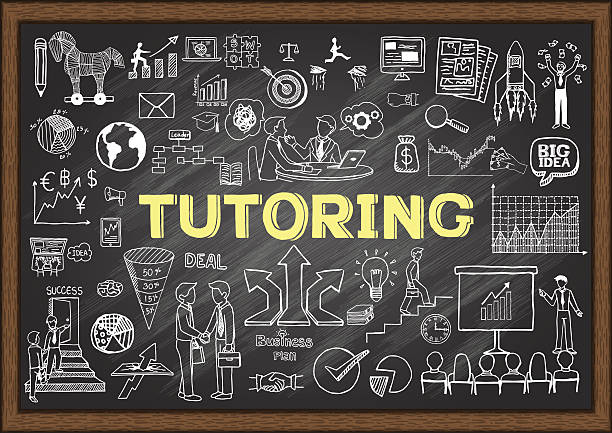 Doodles about tutoring on chalkboard.