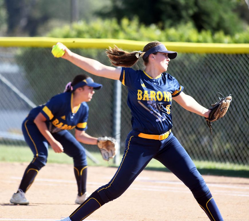 Bonita Vista's Alexia Guevara winds up for a delivery to the plate in Wednesday's spotlight high school softball encounter at Bonita Vista High School. Photo by Phillip Brents