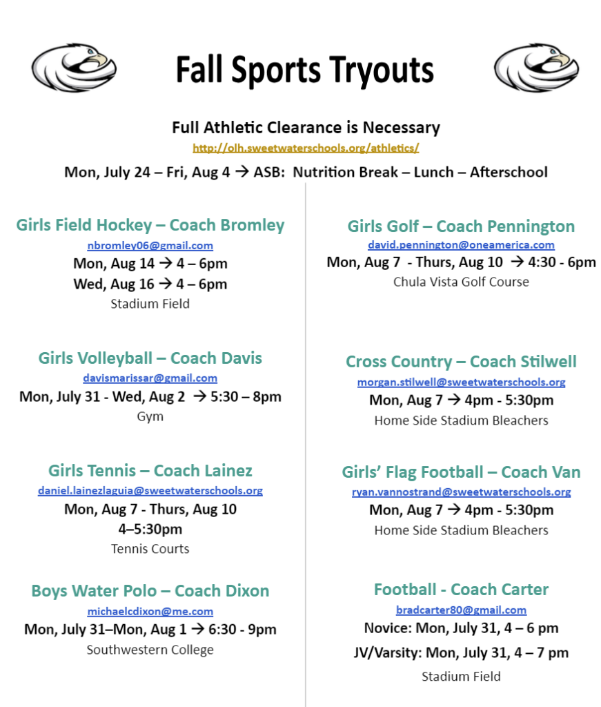 2023 Fall Sports Tryouts