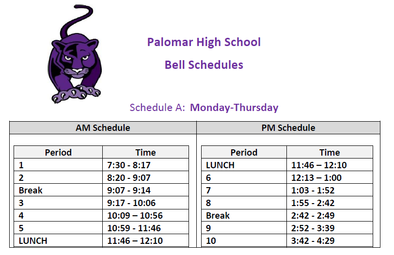 Palomar High School MTh Schedule Image for Post