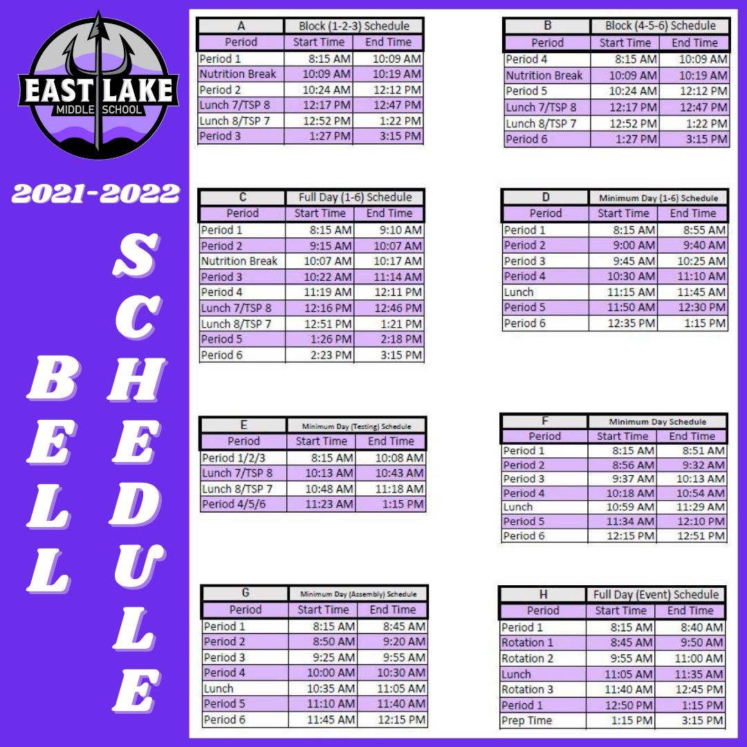 20212022 Bell Schedules Eastlake Middle School