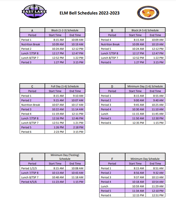 schedule Eastlake Middle School