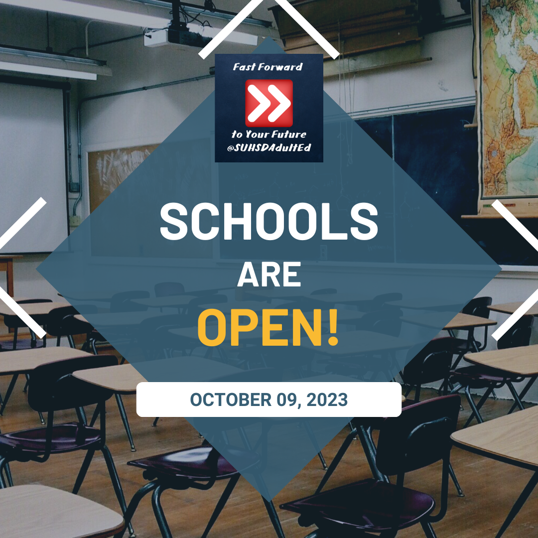 School are open starting Monday, October 9, 2023