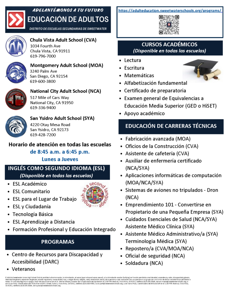 Flyer about all programs, schools, and office hours. 